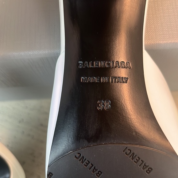 BALENCIAGA 80 MM OPTIC WHITE HEELED MULES, CALF LEATHER, made Italy - Picture 10 of 16